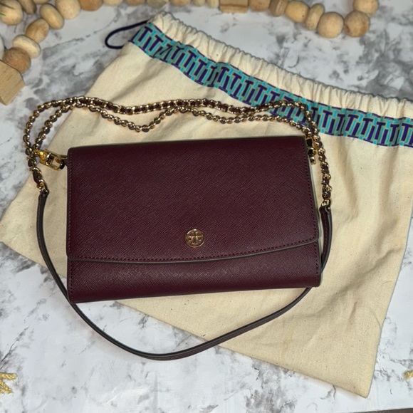 Tory Burch Robinson Leather Wallet on a Chain - burgundy - Picture 3 of 5